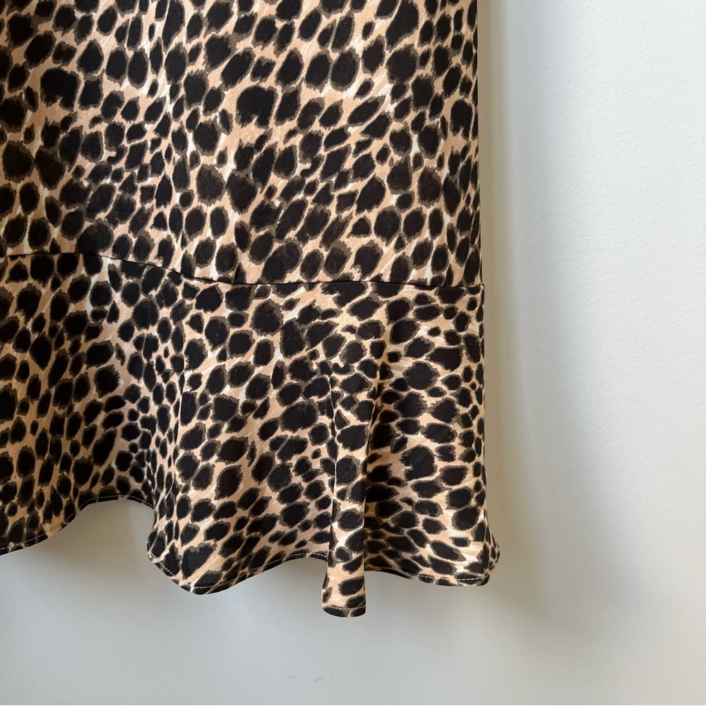 J.Crew Factory Ruffle Neck Peasant Dress Animal Leopard Print Midi Dress Size 6 - Picture 10 of 15
